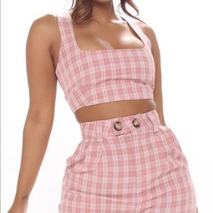 Always Missing You Plaid Pant Set - Pink xs